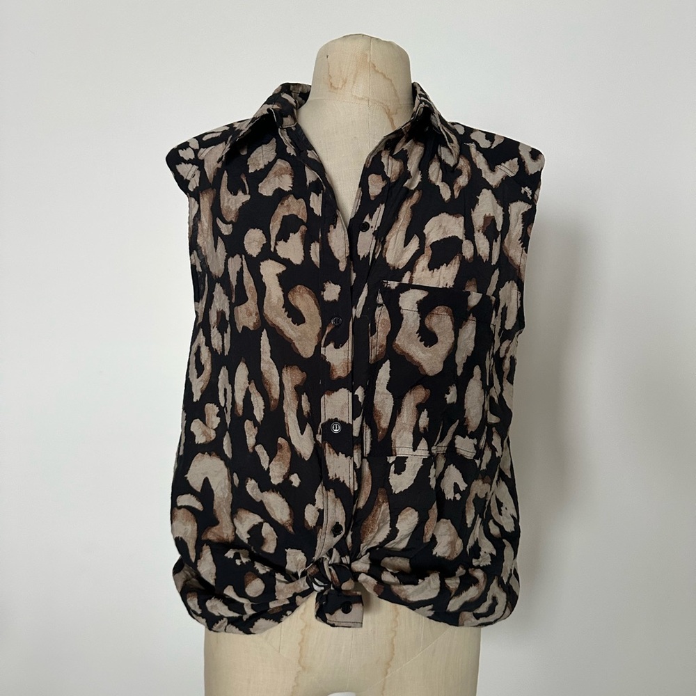 H&M Black and Brown Leopard Print Button Down Shirt